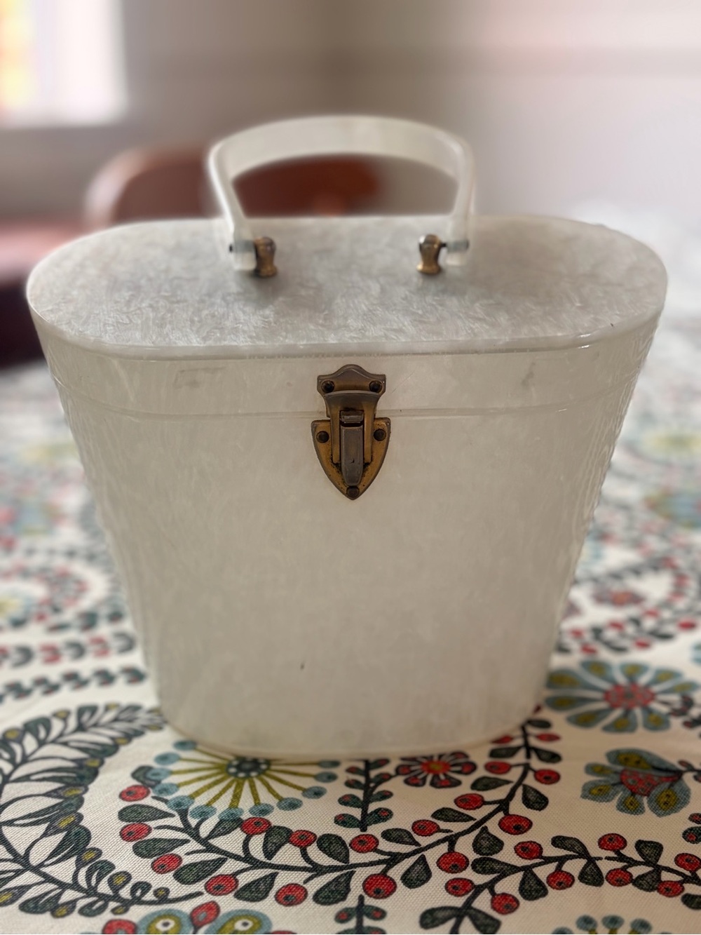 Pearl White Structured Vanity Case with Brass Latch